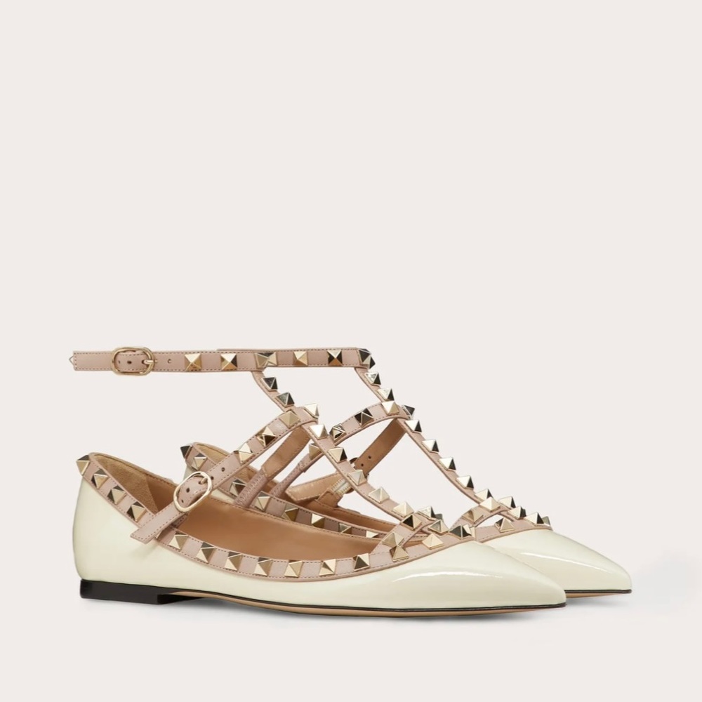 Valentino Patent Rockstud Caged Ballet Flats